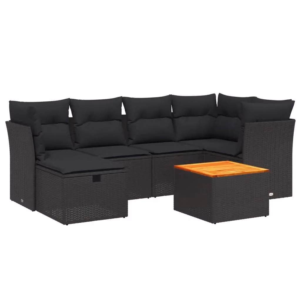 vidaXL Set Divani da Giardino a L con Cuscini 7pz Nero in Polyrattan e Acciaio – 2