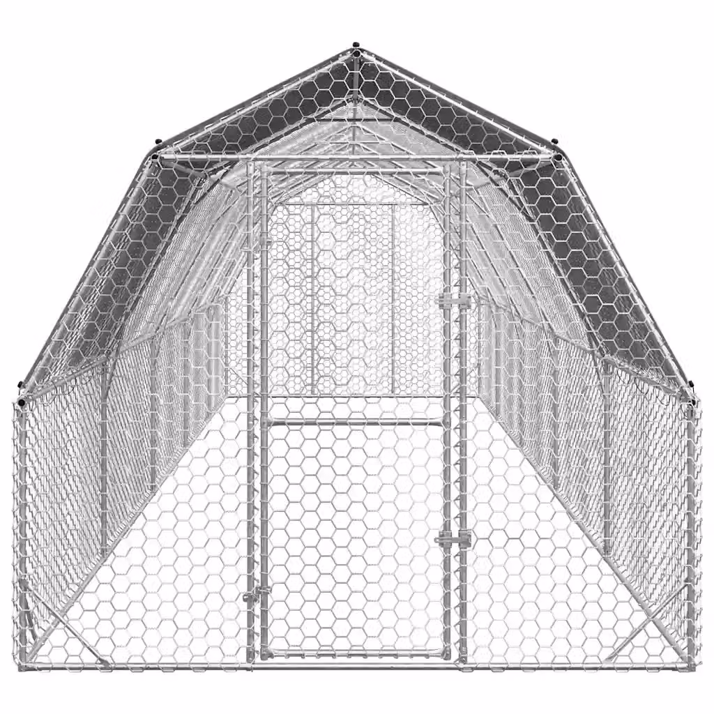 Recinto per polli Videx con tetto in acciaio zincato color argento L: 10 m, H: 2,25 m, P: 2,5 m – 2