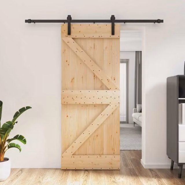 Porta scorrevole moderna vidaXL in legno e acciaio, colore marrone e nero, L: 85 cm, H: 210 cm