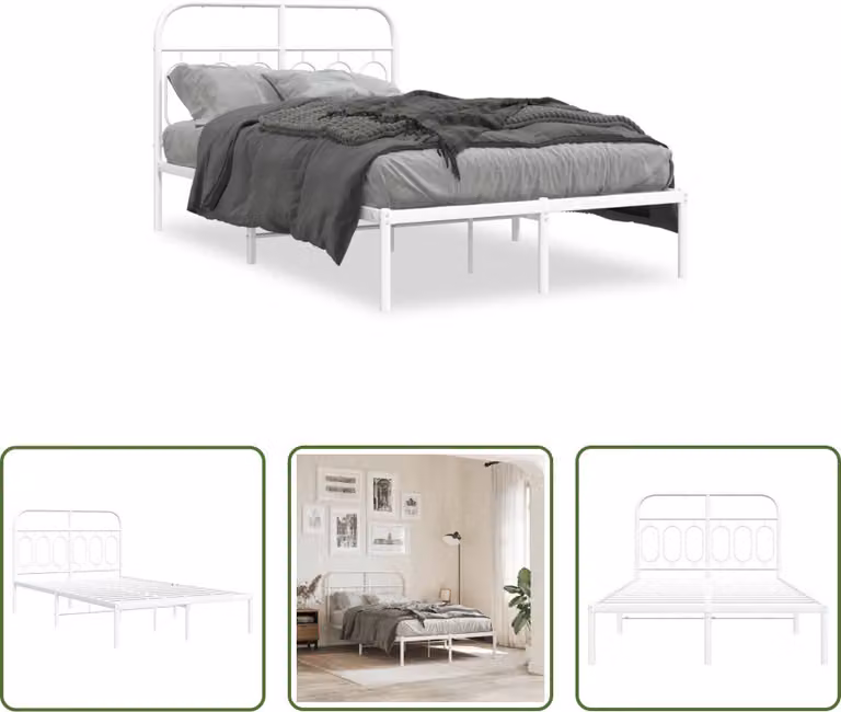 The Living Store Struttura letto con testiera in metallo bianco 120x190 cm