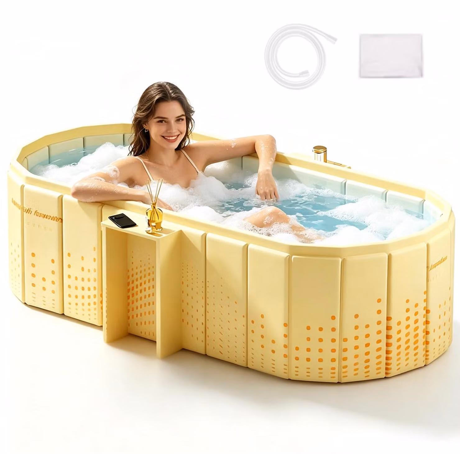 Vasca da bagno freestanding per adulti, 150 cm, per 2 persone, con 5 strati e isolamento termico