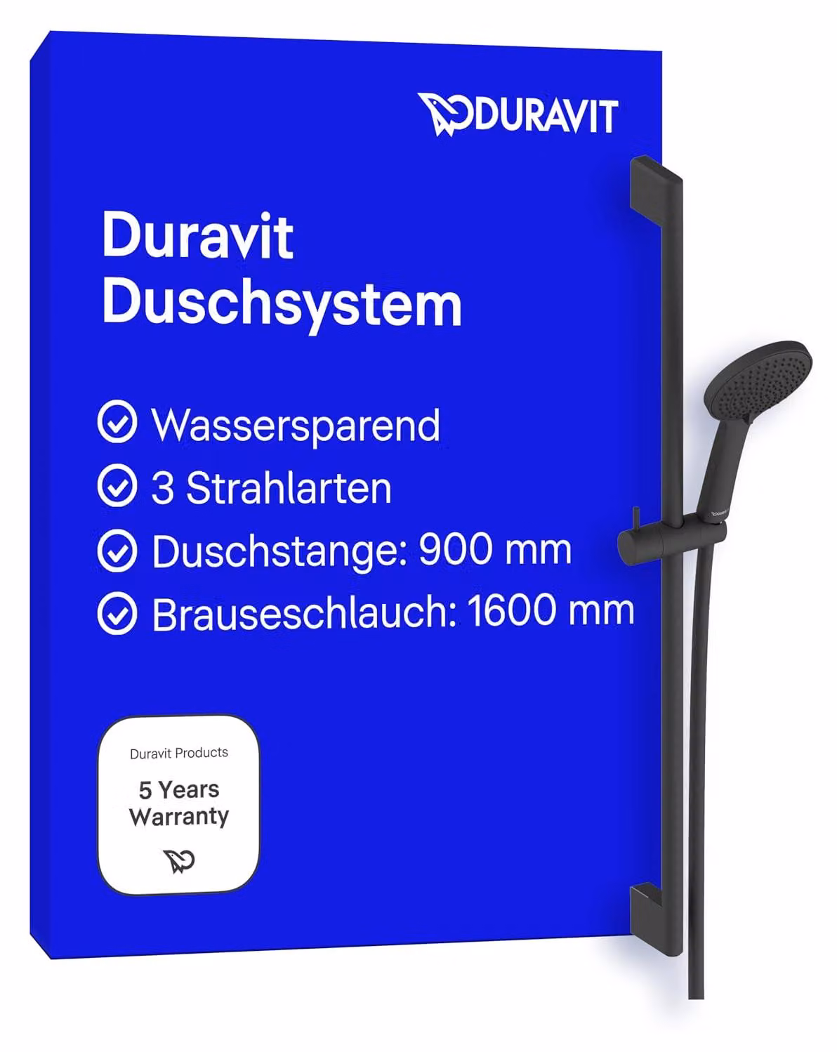 Set doccia Duravit Universal, soffione con 3 tipi di getto (pioggia, getto intenso, getto delicato)