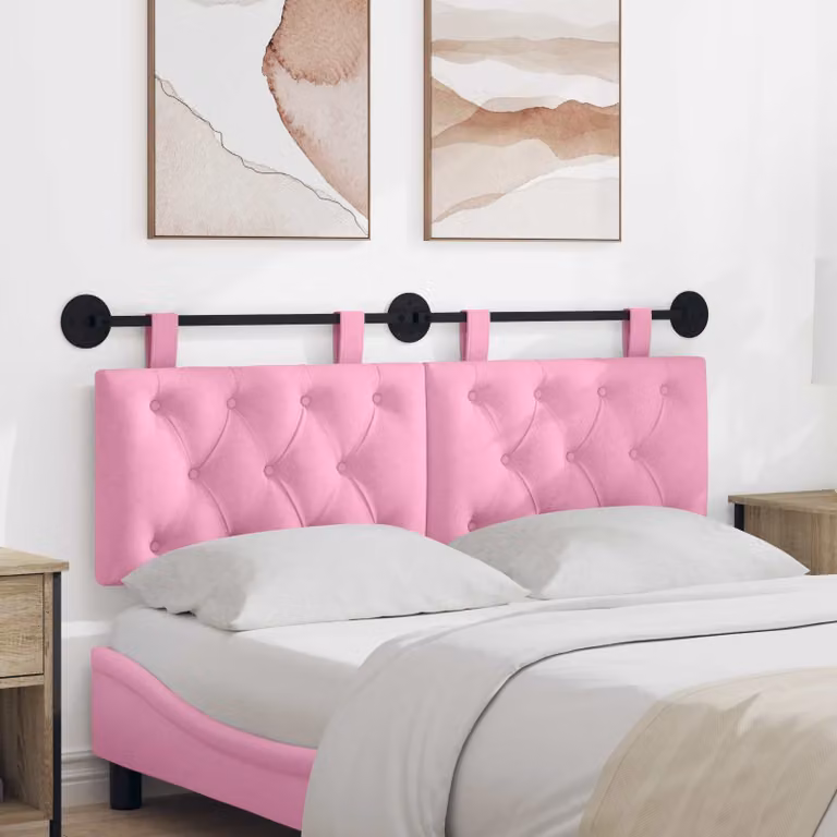 Testiera per letto sospesa vidaXL in tessuto rosa con pannello imbottito e struttura in legno e metallo L: 150 cm, H: 55 cm, P: 7 cm