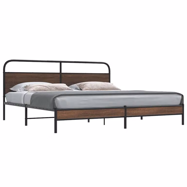 vidaXL Giroletto in Metallo Marrone Rovere senza Materasso L: 198 cm, P: 207 cm