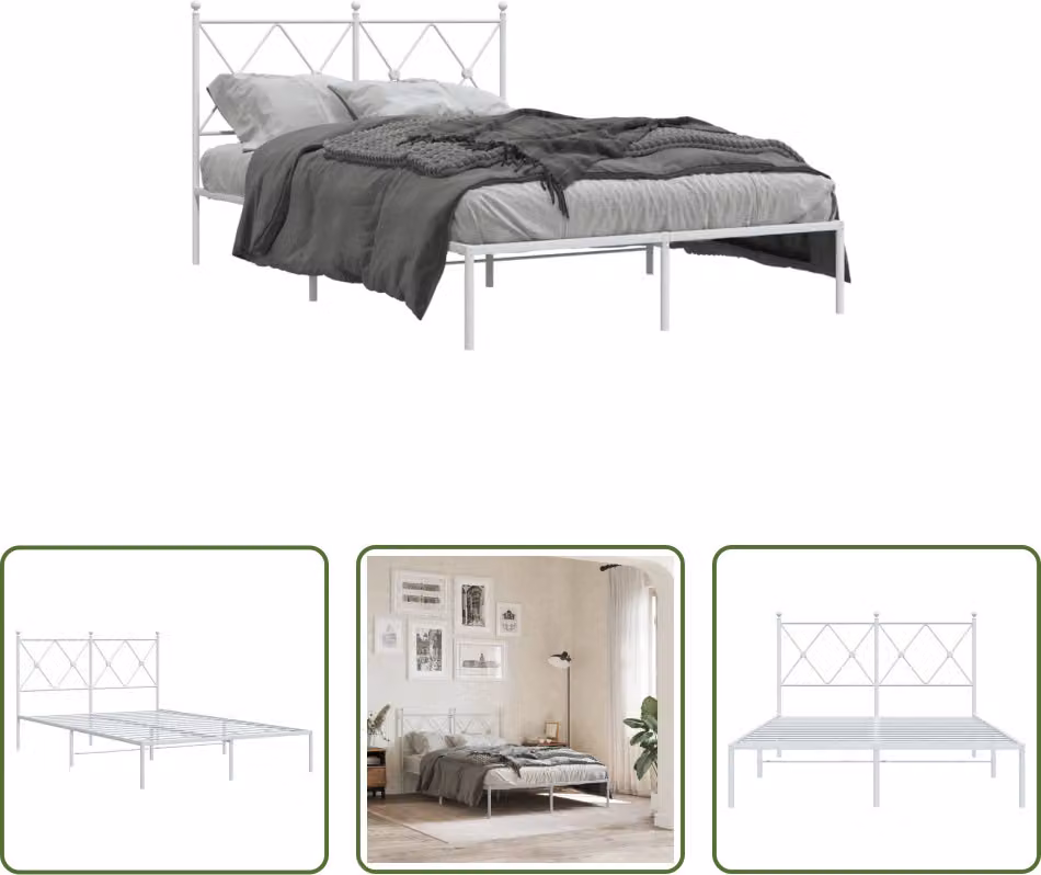 The Living Store Struttura letto con testiera in metallo bianco 120x200 cm