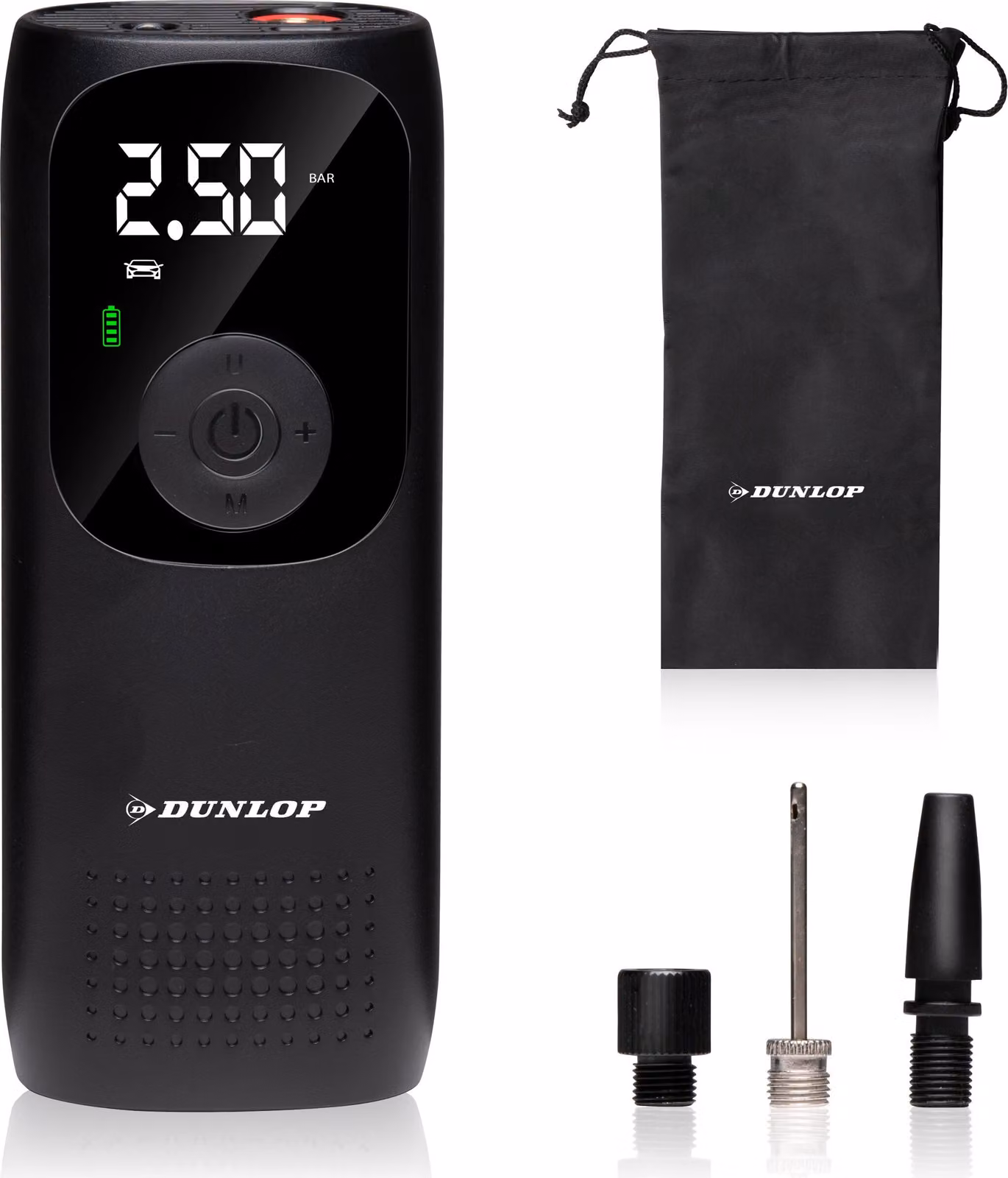 Dunlop pompa d'aria elettrica compressore a batteria con USB-C - pompa per bicicletta tutte le valvole - compressore 10 bar - nero