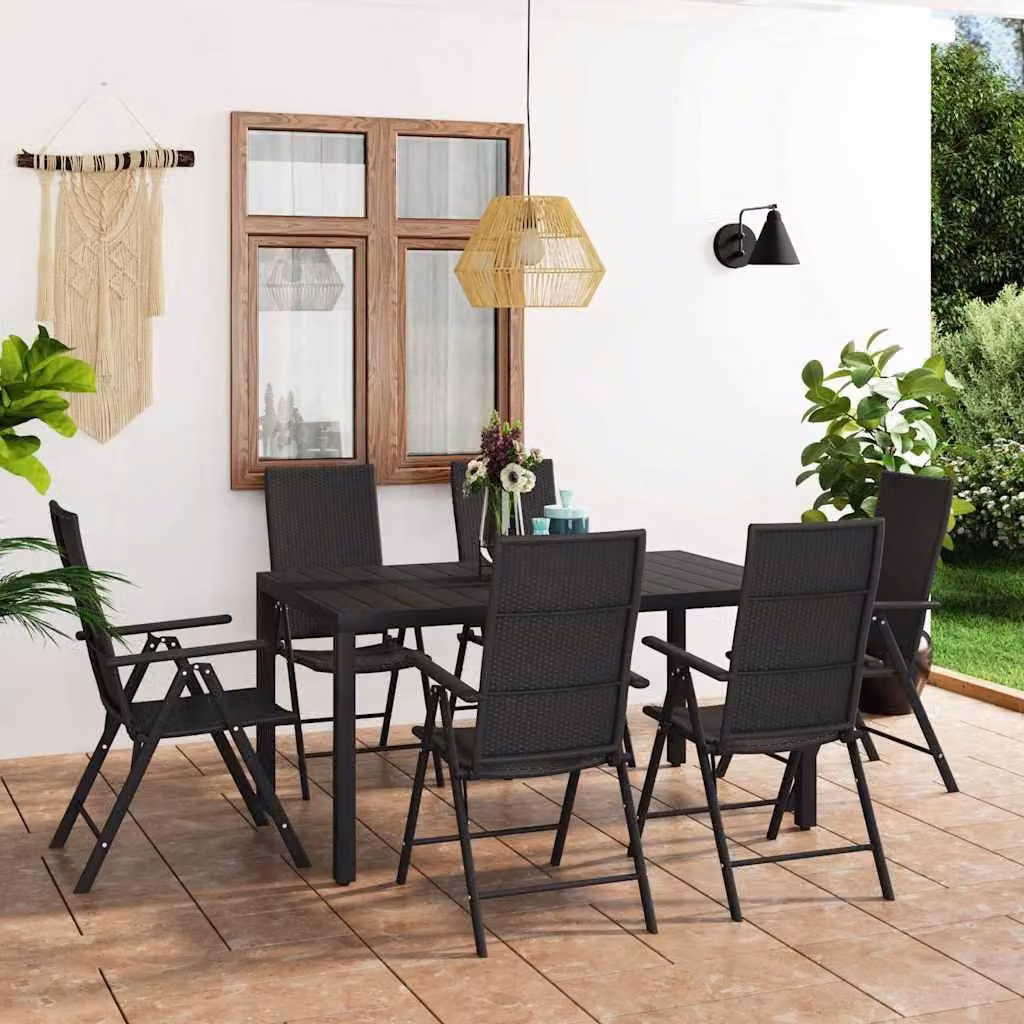 Set da pranzo da giardino vidaXL in polyrattan nero 7 pezzi – 1