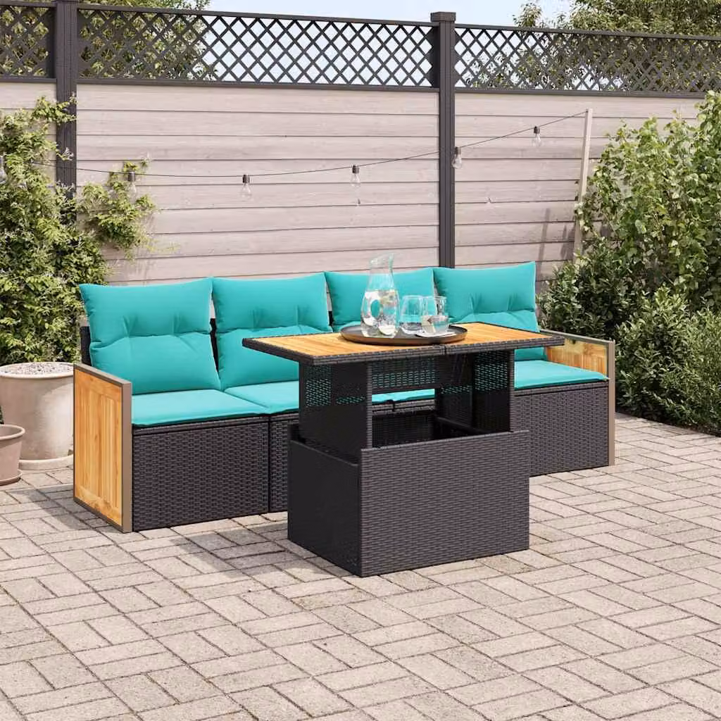 Maison Exclusive - Set Divani da Giardino 5 pz con Cuscini Nero Polyrattan Acacia