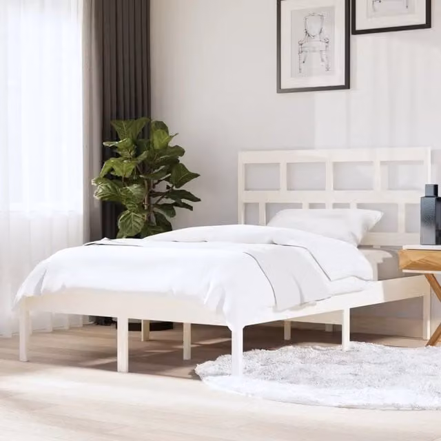 Letto King vidaXL in legno massello di pino bianco con doghe fisse L/P: 150 x 200 cm