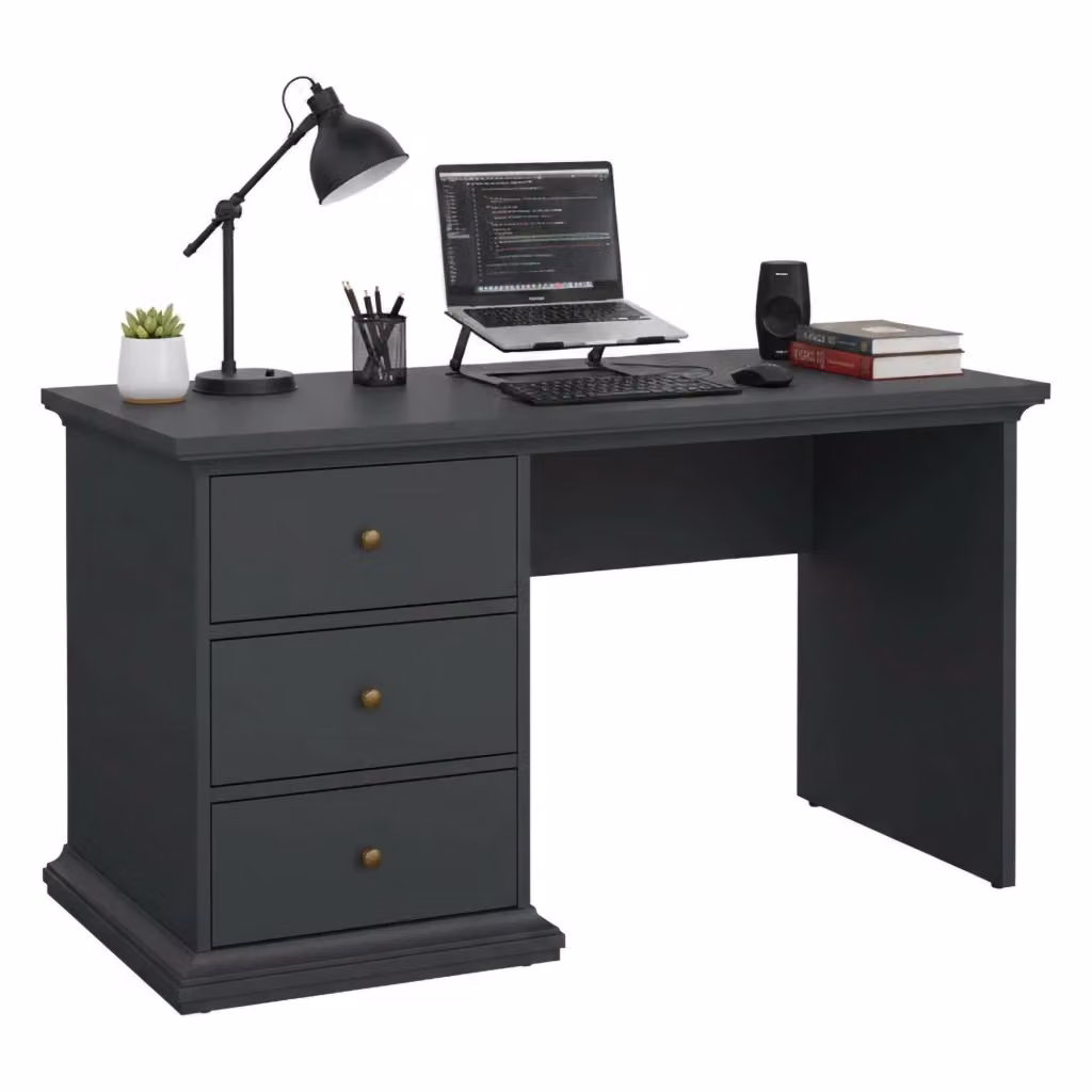 Scrivania DMORA moderna con cassettiera, Tavolo per ufficio e computer in MDF laminato, Grigio, L: 130 cm, P: 62 cm, H: 74 cm – 2