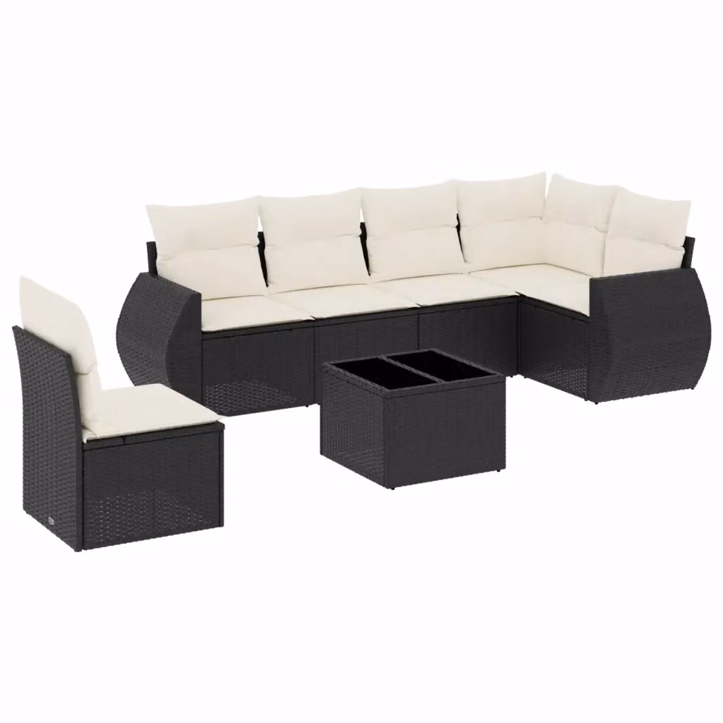 Set Divani da Giardino vidaXL a Forma di L con 7 Pezzi, Polyrattan Nero e Cuscini con Rivestimenti Rimovibili – 2