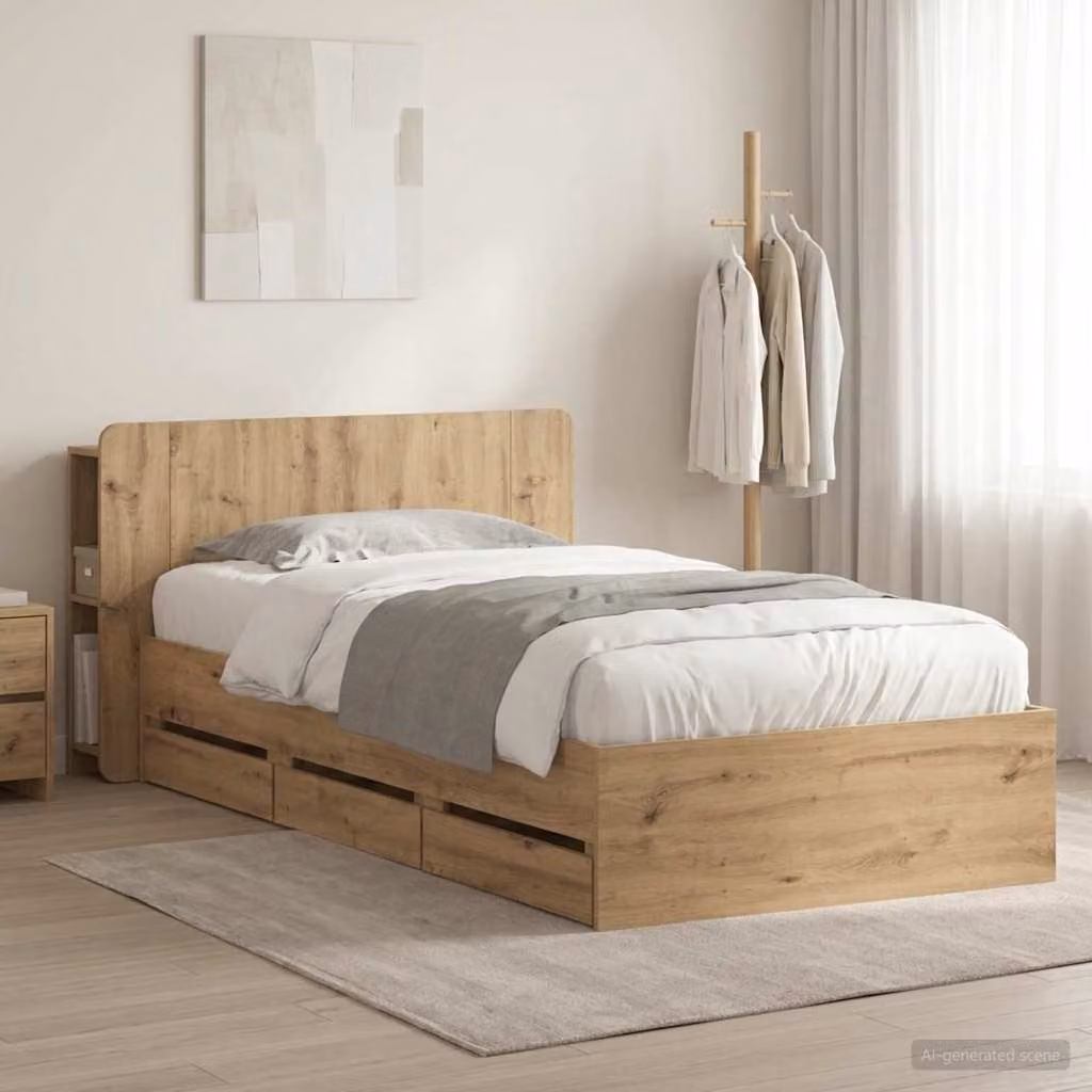 Letto con contenitore e testata vidaXL in legno color marrone L 140 cm x P 80 cm x H 221,5 cm