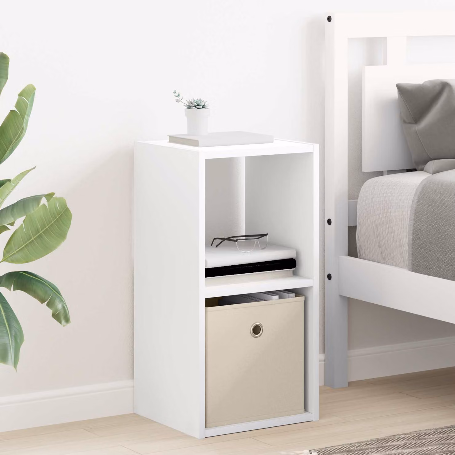 Comodino moderno vidaXL in legno MDF bianco L: 30,5 cm, P: 27 cm, H: 59,5 cm