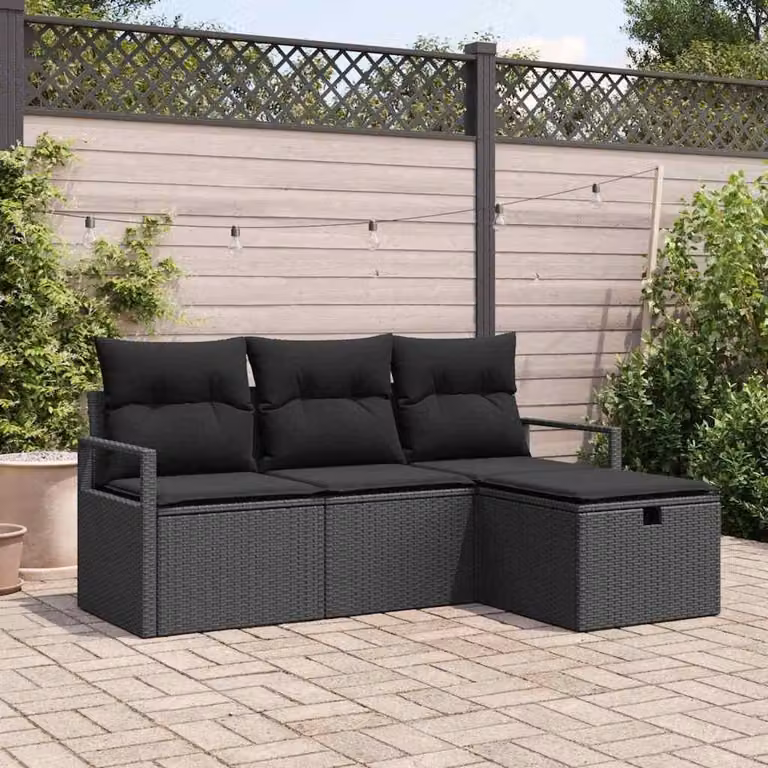 Maison Exclusive - Set da giardino composto da 4 pezzi, divano in rattan sintetico nero
