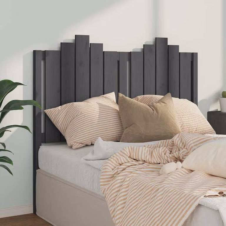 Testiera per letto vidaXL in legno massello di pino, colore grigio, L: 126 cm, P: 4 cm, H: 110 cm