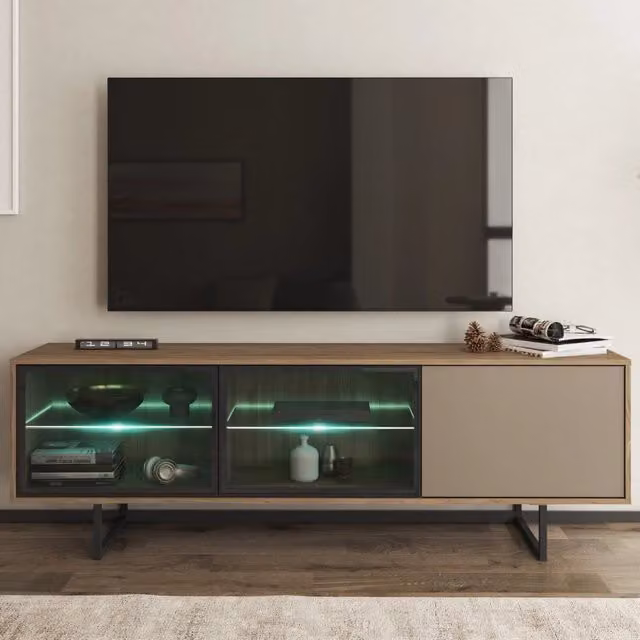 Mobile Porta TV Travesio DMORA con 3 Ripiani, Colore Marrone e Beige, L/P/H: 185 x 40 x 60 cm
