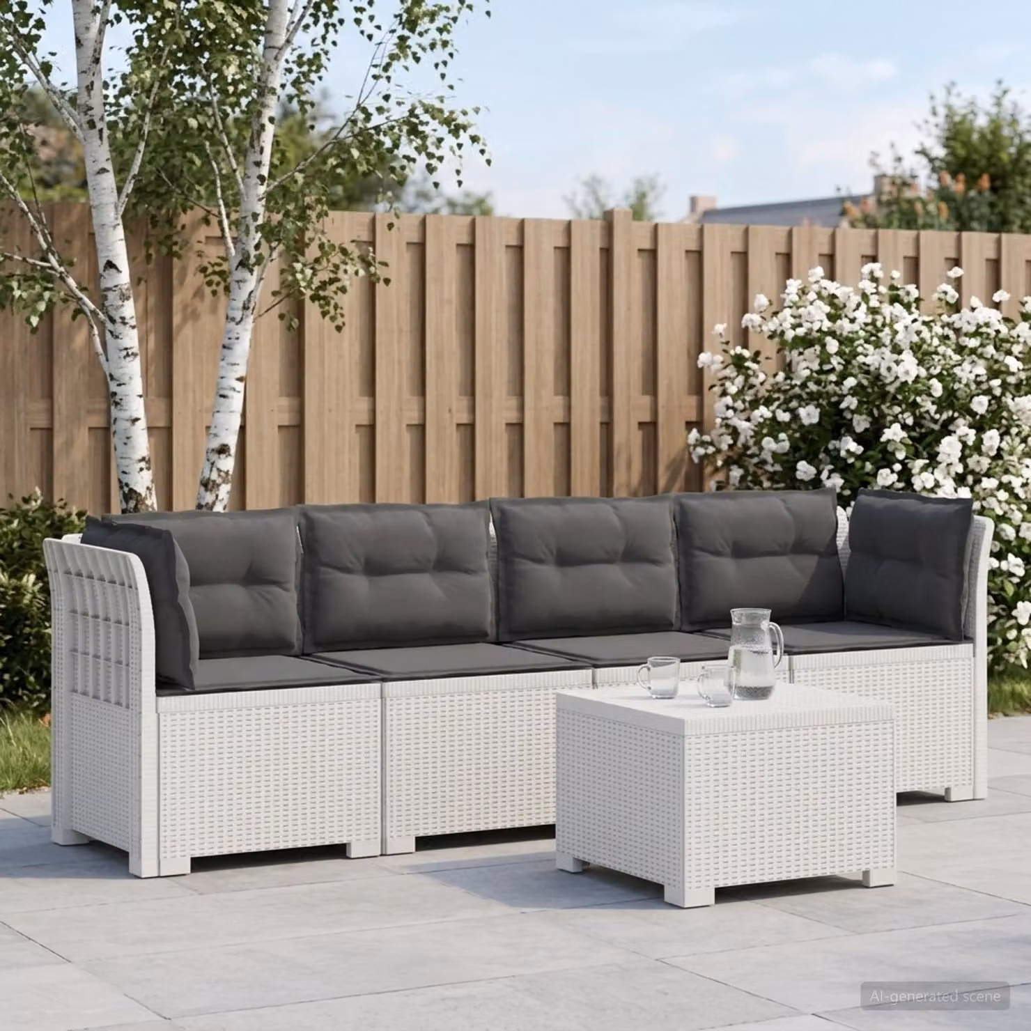 Set da giardino vidaXL moderno a forma di L con divano da 3 posti, elemento angolare, tavolino da caffè e cuscini, disponibile in bianco o antracite