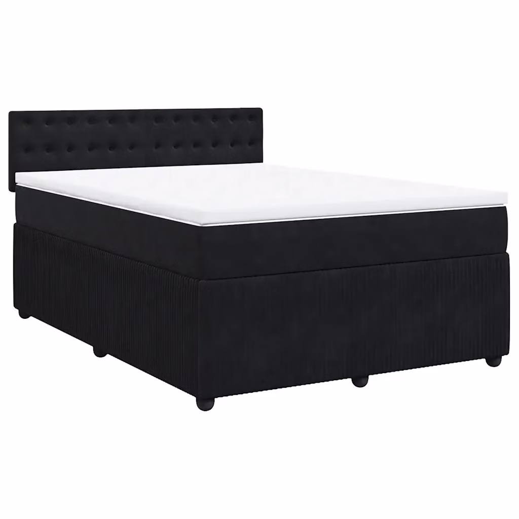 Letto con Giroletto a Molle e Materasso Ibrido vidaXL in Velluto Nero e Bianco L/P: 160 x 200 cm – 2
