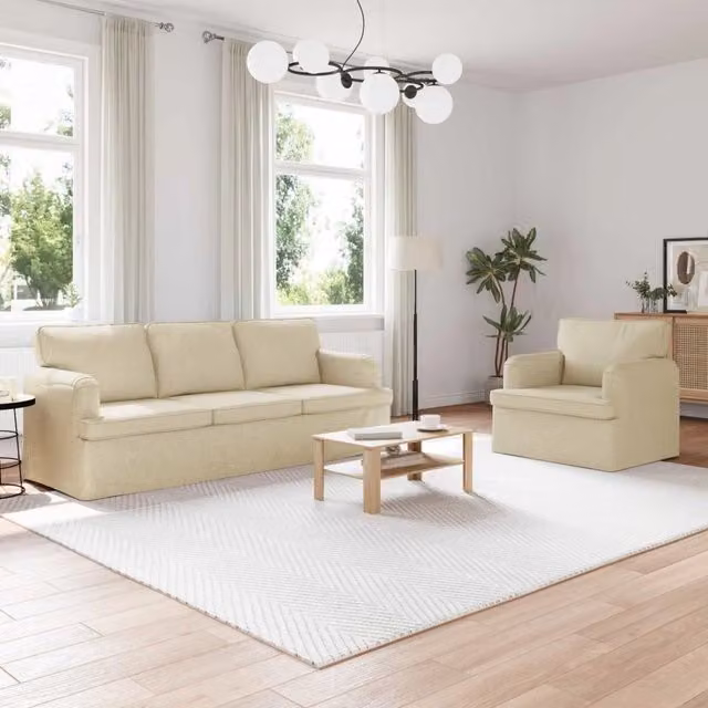 Set di 2 divani moderni vidaXL in tessuto beige con cuscini decorativi e coperture rimovibili L: 201 cm, P: 85 cm, H: 80 cm