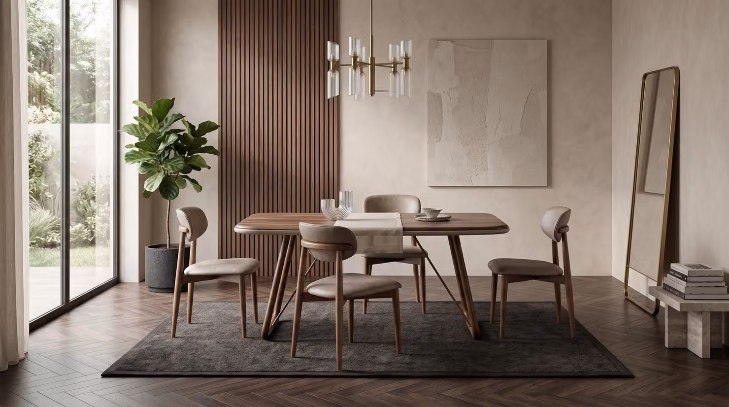 Tavolo da pranzo con 4 sedie, design per la sala da pranzo, mobili completo, stile moderno