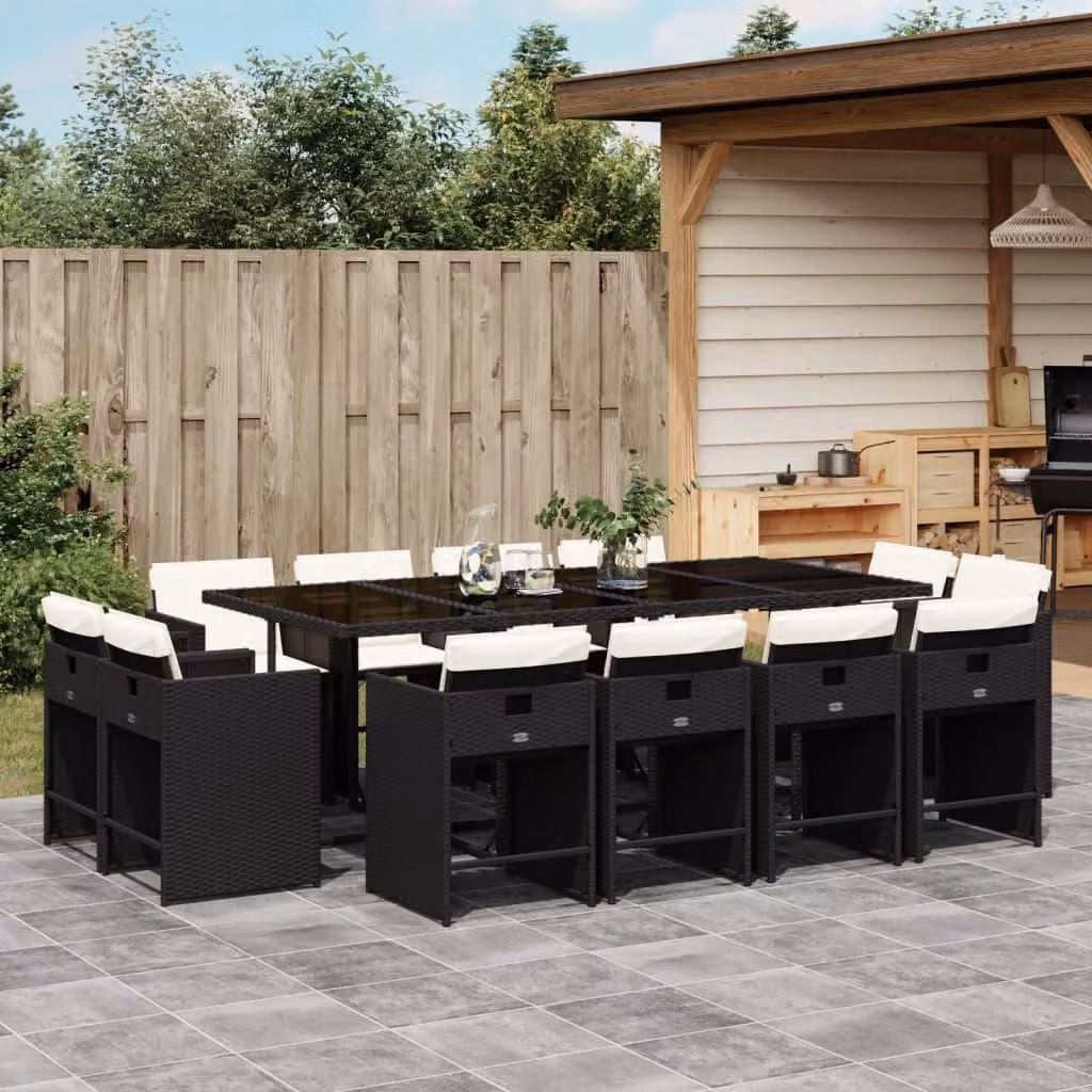 Maison Exclusive - Set da Pranzo da Giardino 13pz con Cuscini Nero in Polyrattan