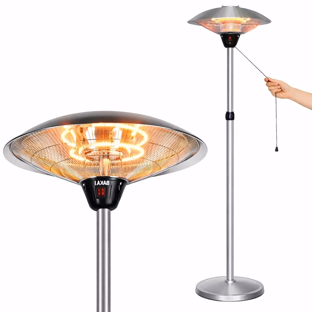 Stufa a Carbonio Outsunny per Patio e Esterno, Lampada Piantana Infrarossi 2000W, Colore Argento, Protezione IP34 – 2