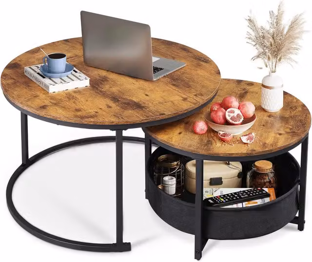 Set di 2 tavolini da salotto moderni Aosom Italy, design 2-in-1 flessibile, Marrone, L/P/H: 80 x 80 x 48,2 cm – 1