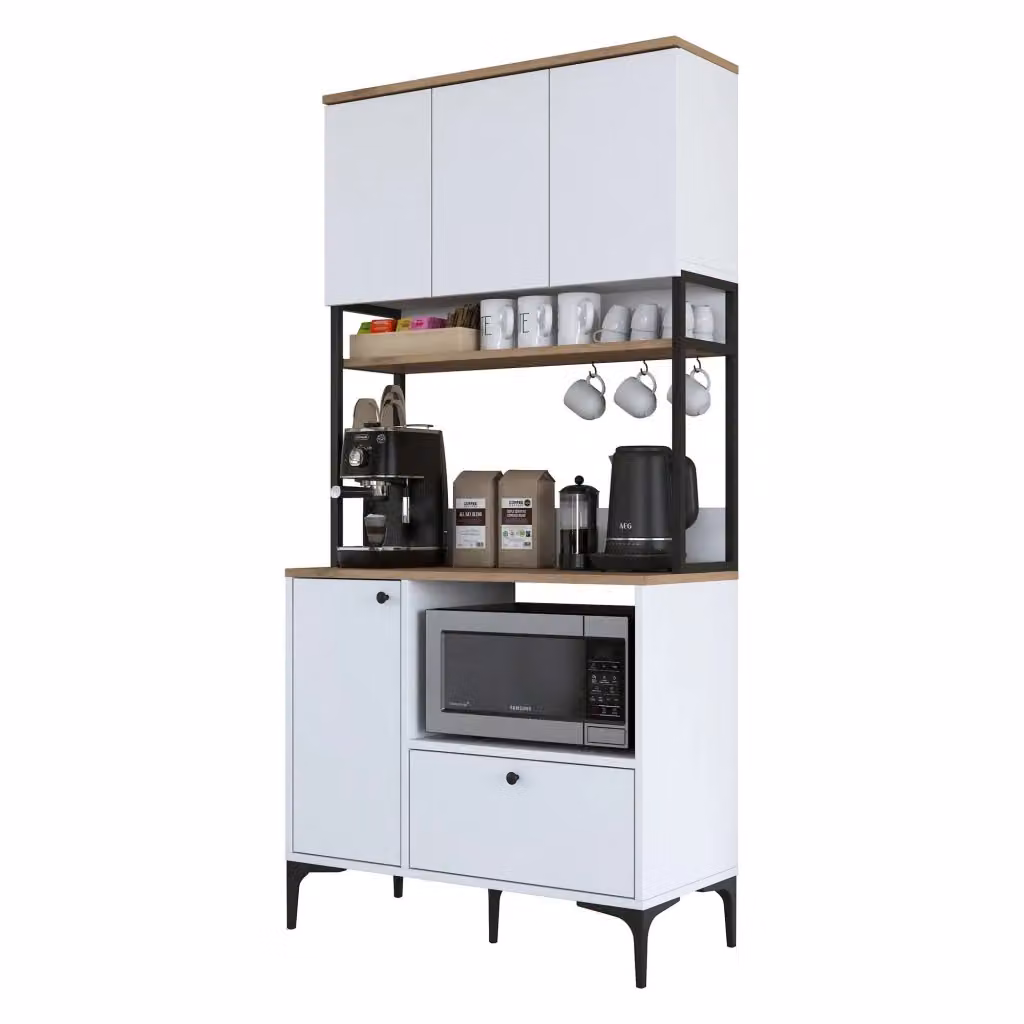 Madia Rapone DMORA con un cassetto, design moderno, Bianco e Rovere, L: 90 cm, P: 38 cm, H: 184 cm – 2
