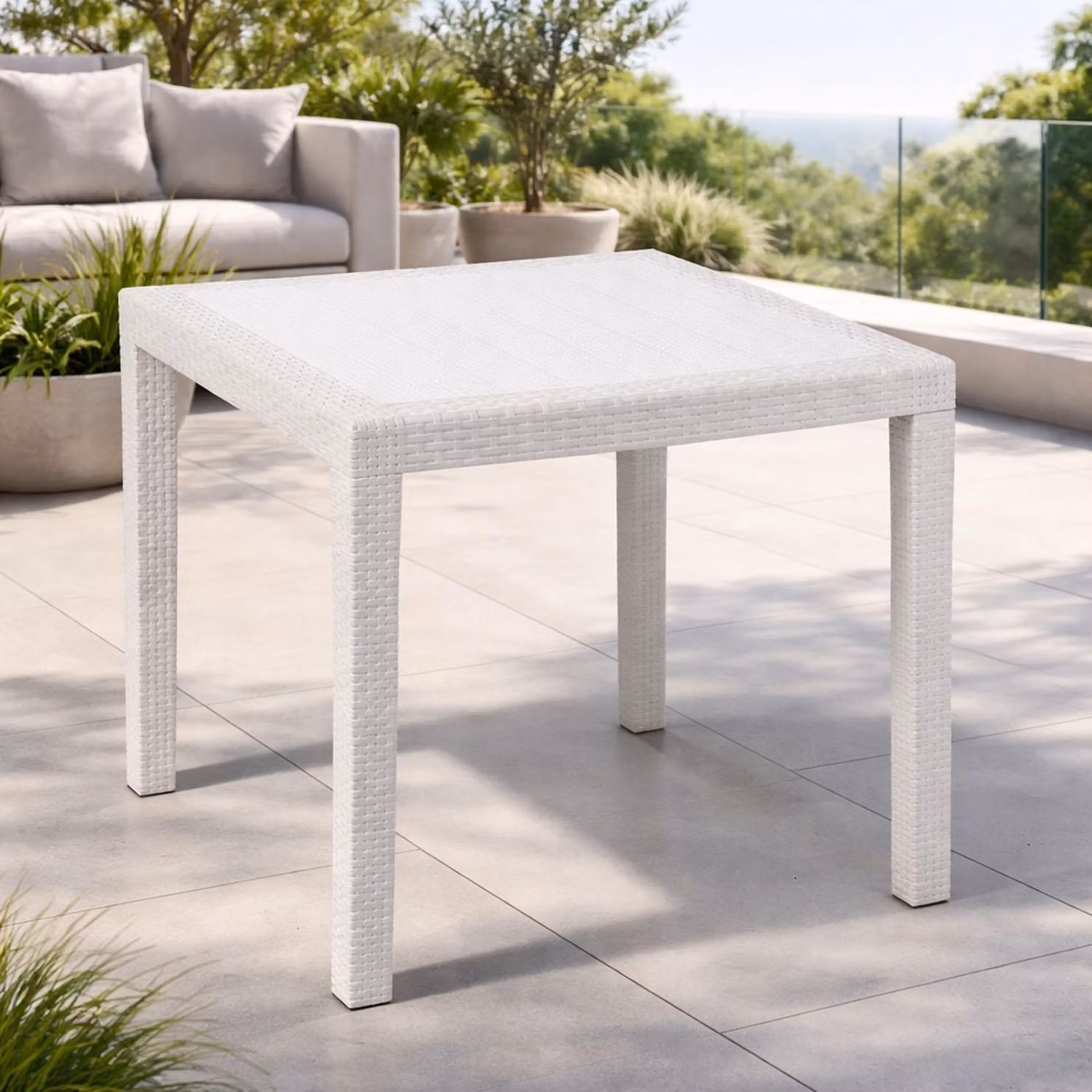 Tavolo da giardino King, rettangolare, bianco, 79x79x72 cm, effetto rattan