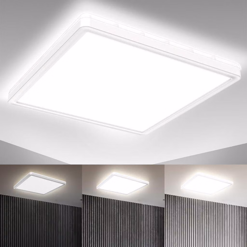 B.K.Licht Plafoniera LED dimmerabile su 3 livelli, 18W 2400Lm, Luce bianca neutra 4000K, Ultrapiatta Illuminazione indiretta, Pannello LED, Funzione memoria, Lampada da soffitto quadrata lato 293mm
