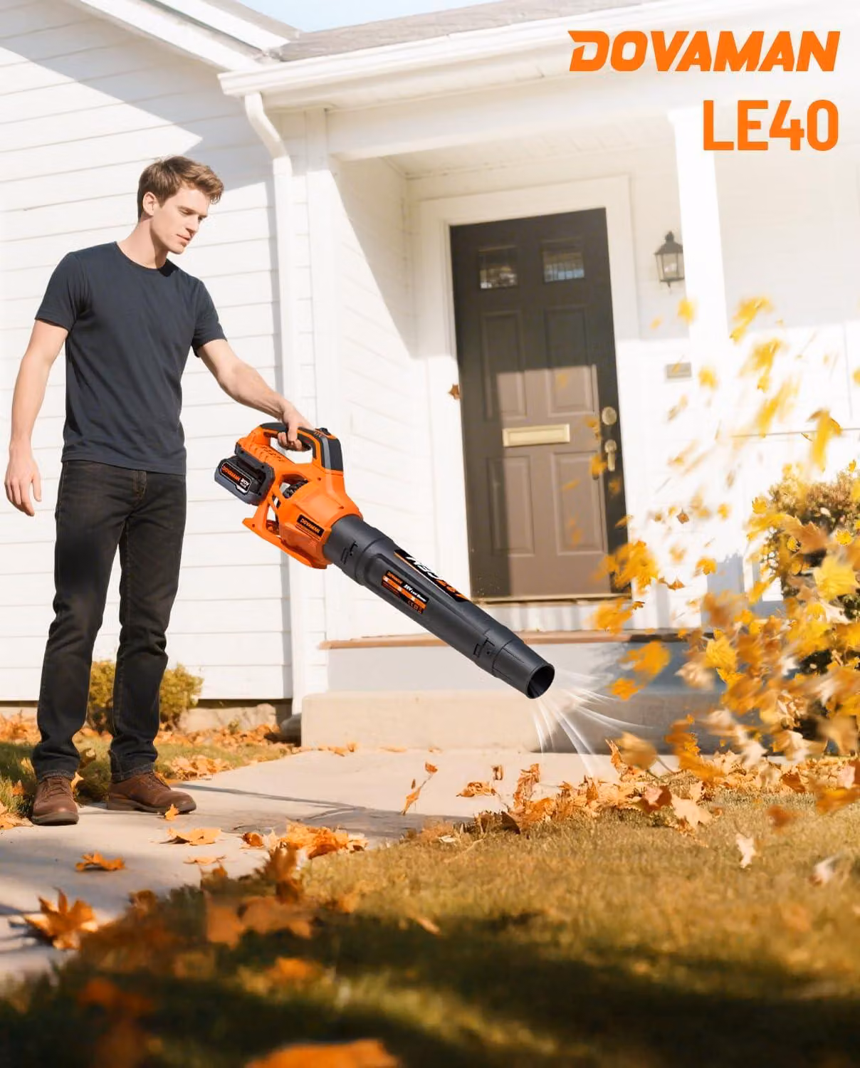 LE40 Accu-bladblazer, portata d'aria di 744 m³/h, soffiante elettrica leggera con batteria da 20 V e caricabatterie rapido, ideale per giardino, prato, terrazzo e garage