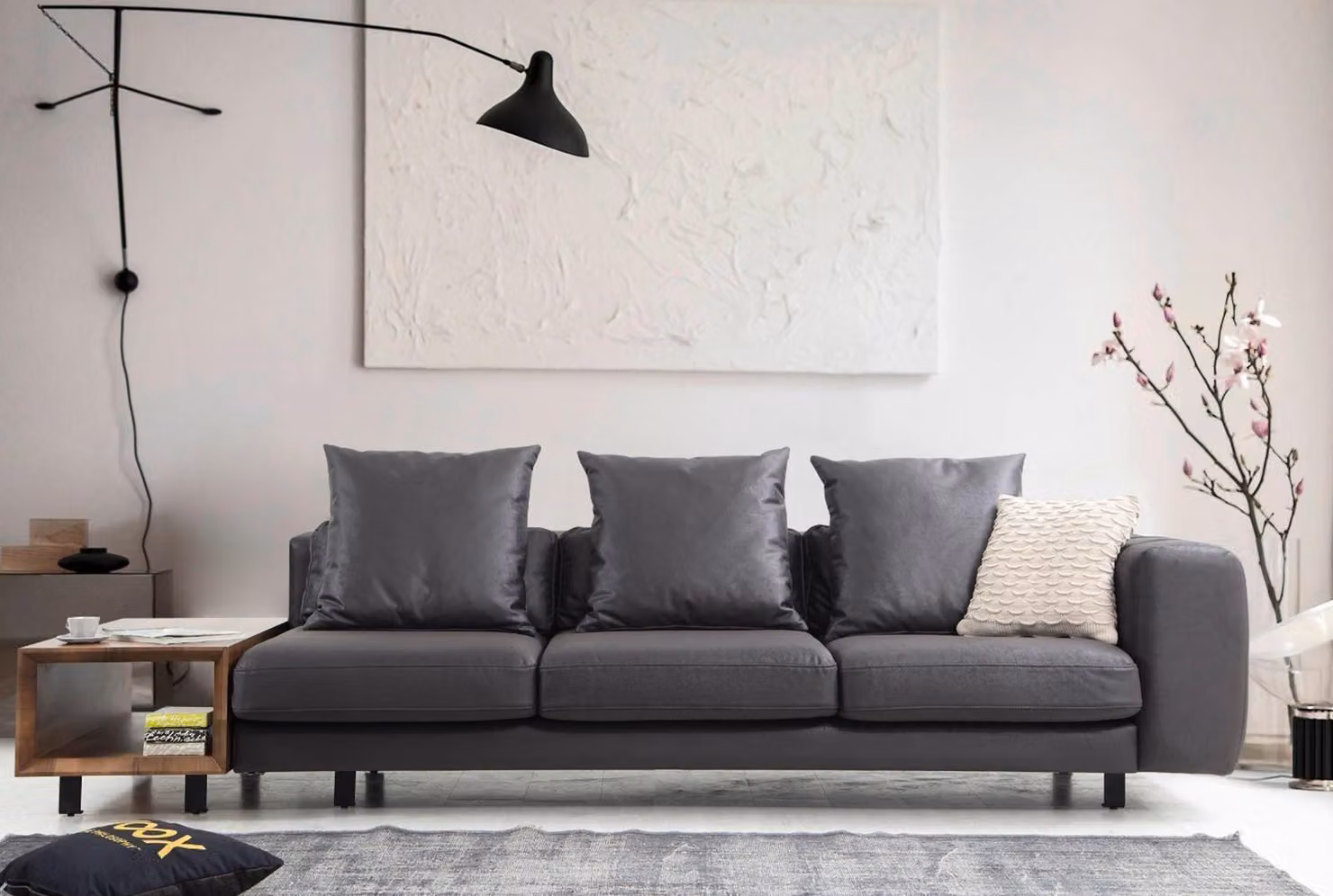 Polstersofa Dreisitzer Couch Stoffsofa Sofa Sitzer Stoff Grau Tisch