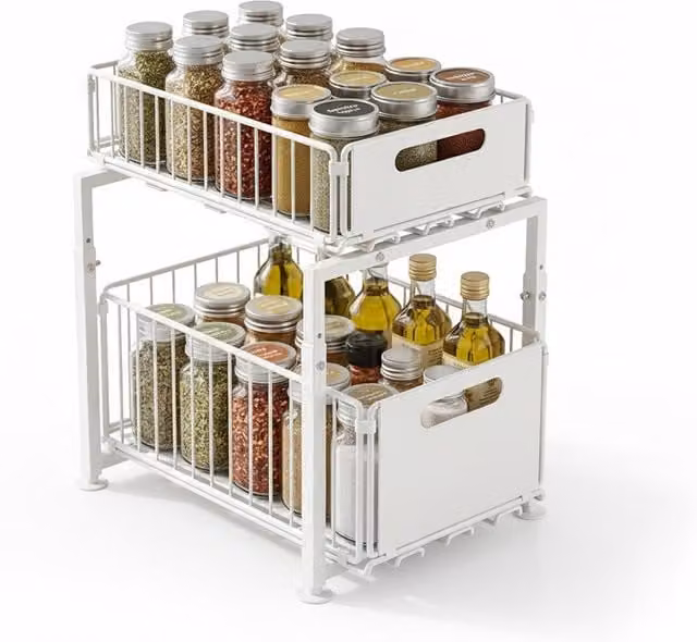 Organizer Salvaspazio Avilia Home in Metallo Bianco con 2 Cassetti Scorrevoli e Altezza Regolabile