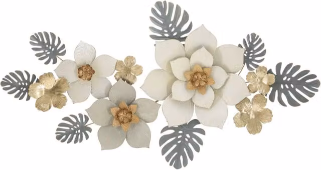 Pannello da muro Moty GIORDANOSHOP in metallo con decorazione floreale, disponibile in oro o bianco, L: 134,6 cm, P: 7,6 cm, H: 69,9 cm
