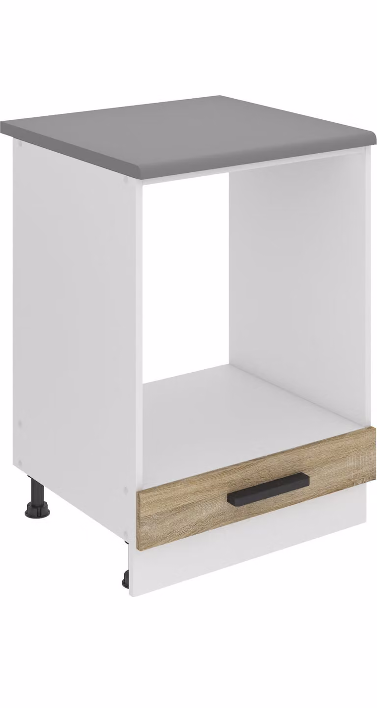 Base da cucina Belini, base da cucina larga 60 cm. Base per cucina SDP con piano di lavoro. Mobile da cucina senza anta, con cassetti, rovere Sonoma