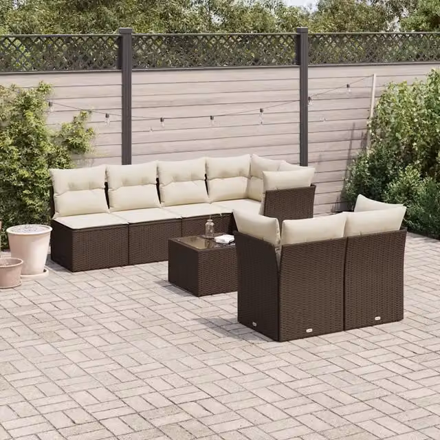 Set Divani da Giardino 8 pz con Cuscini Marrone in Polyrattan 3217303