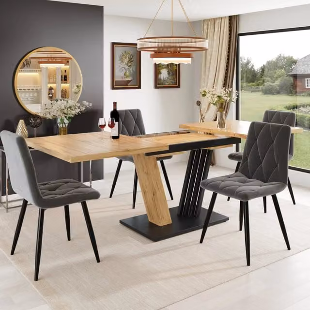 Tavolo da pranzo allungabile 120/160 x 80 x 76 cm legno – piano MDF e metallo