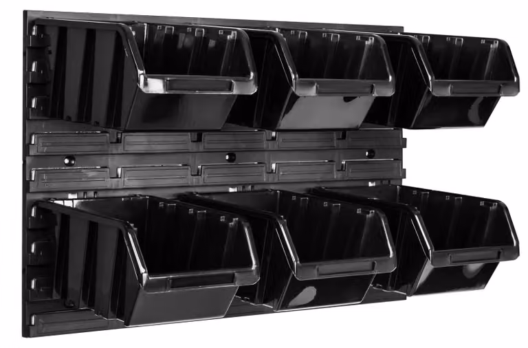 Pannello portattrezzi da parete – Sistema di stoccaggio per garage – 58 x 39 cm – 6 contenitori