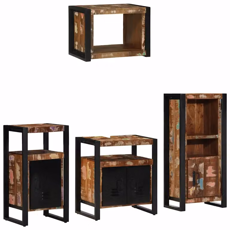 vidaXL Set di mobili da bagno moderni in legno e metallo multicolore e nero con pensile e mobile laterale