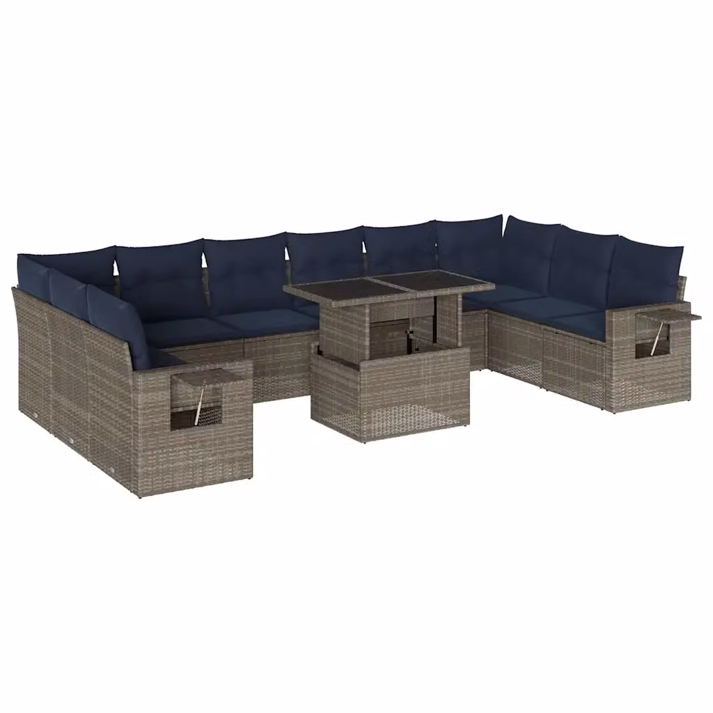 Set di Divani da Giardino a Forma di U con Tavolino vidaXL in Polyrattan Grigio e Blu con Cuscini Inclusi – 2