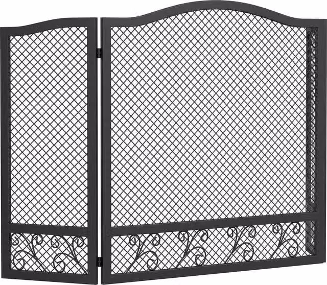 Parascintille per camino HOMCOM a 3 pannelli in metallo verniciato, pieghevole, Nero, H: 60 cm, L: 107 cm, P: 1 cm
