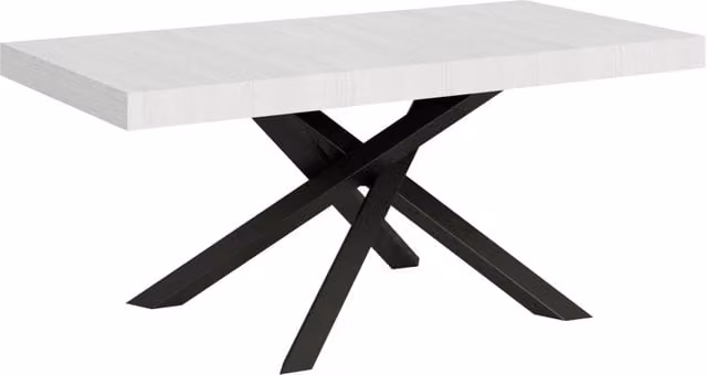 Tavolo allungabile moderno Bs Com in bianco frassino con telaio antracite L: 90 cm, P: 200-304 cm