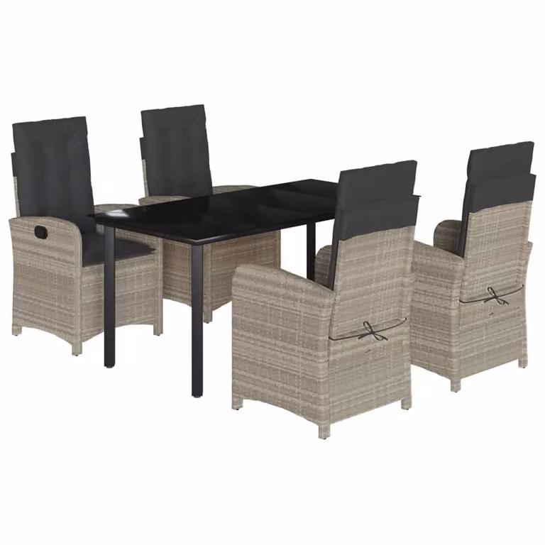 Set Pranzo da Giardino 5pz con Cuscini Grigio Chiaro Polyrattan
