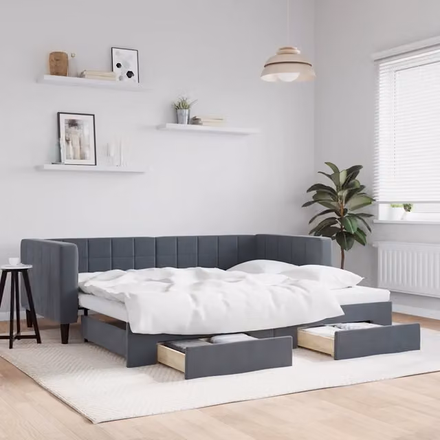 Divano Letto Estraibile Cassetti-Sofa Letto-Daybed Grigio Scuro 90x200cm Velluto 580993