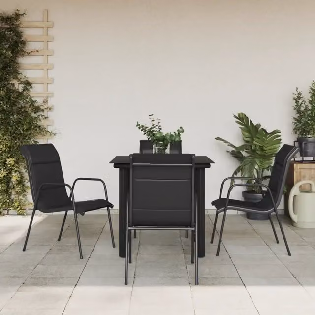 Set da pranzo da giardino vidaXL in acciaio antracite e vetro nero composto da 5 pezzi