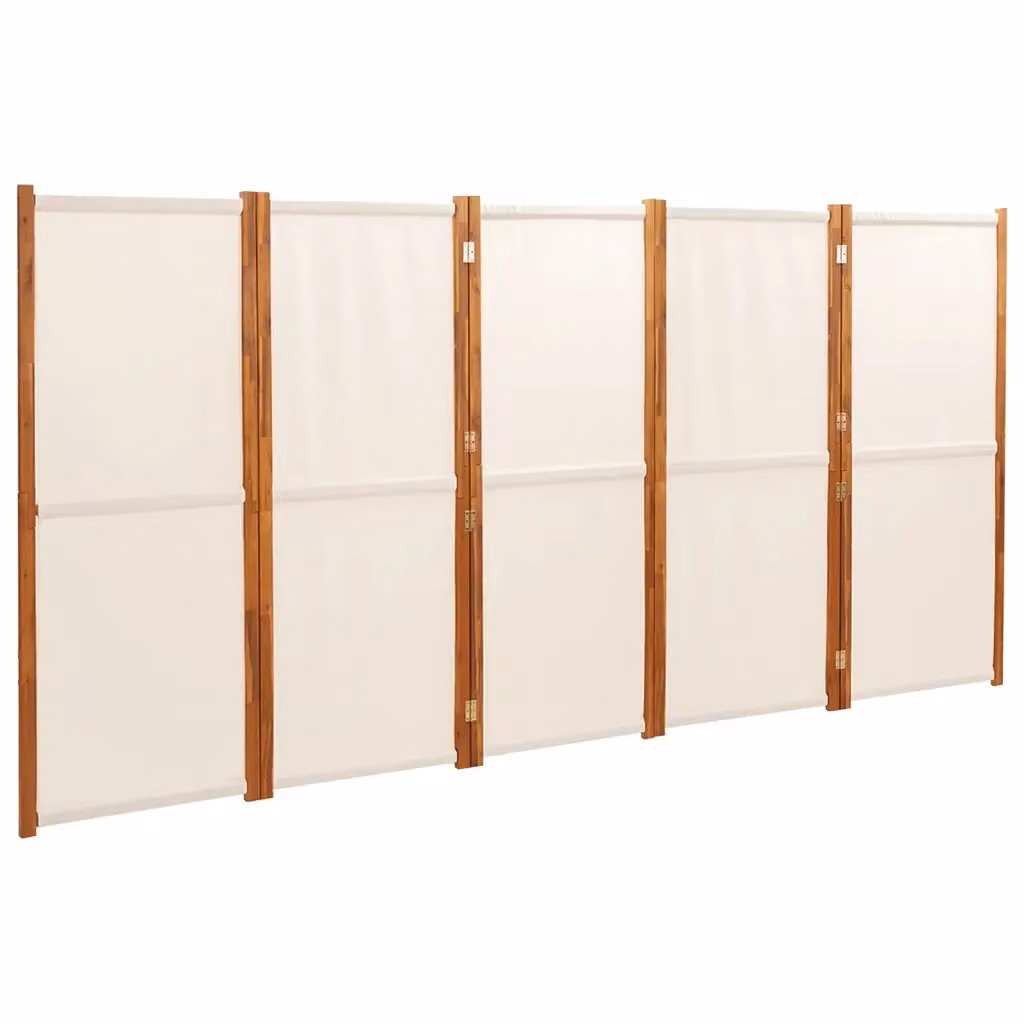 Divisorio a 5 Pannelli vidaXL in Legno di Acacia Oliato Bianco e Beige L: 350 cm, H: 180 cm – 2