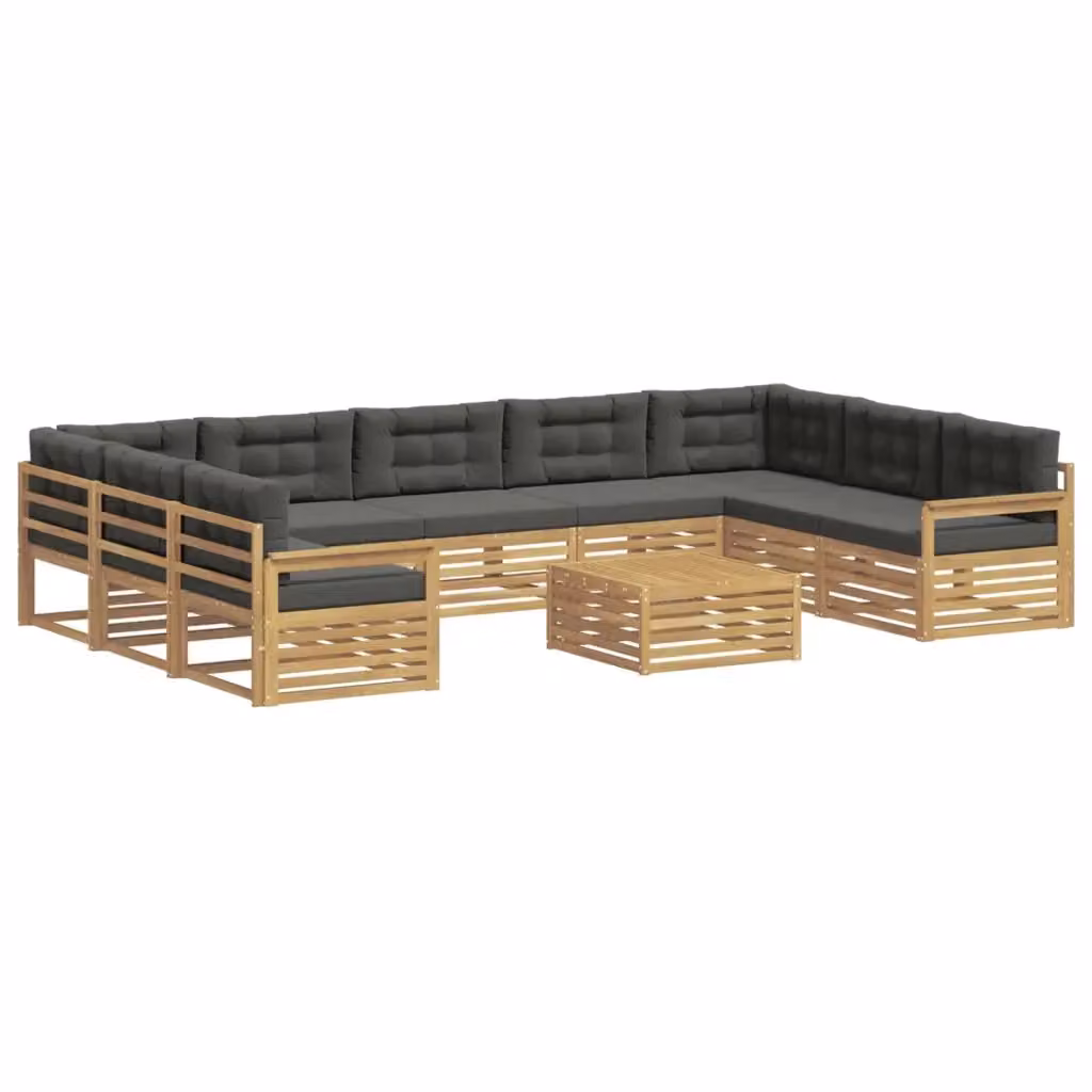 Set di divani da esterno vidaXL a forma di L con tavolo da caffè, in legno di acacia trattato, colori bianco e antracite – 2