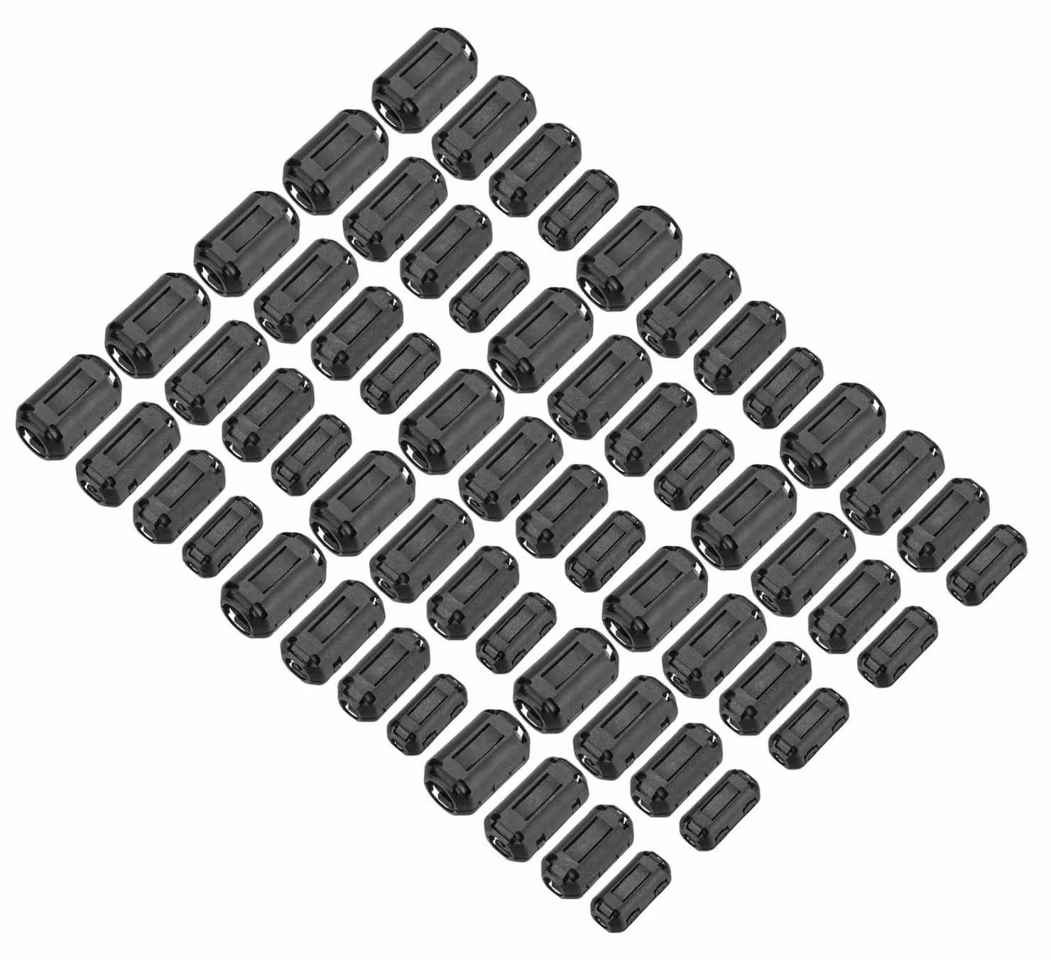 60 nuclei ferromagnetici, di dimensioni 5/7/9/13 mm, per cavi USB e audio