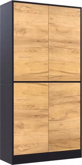 Armadio Archivio Alto per Ufficio; Nero e Rovere; Pannello Truciolare; Ripiani Regolabili; 80 x 35 x 180 cm