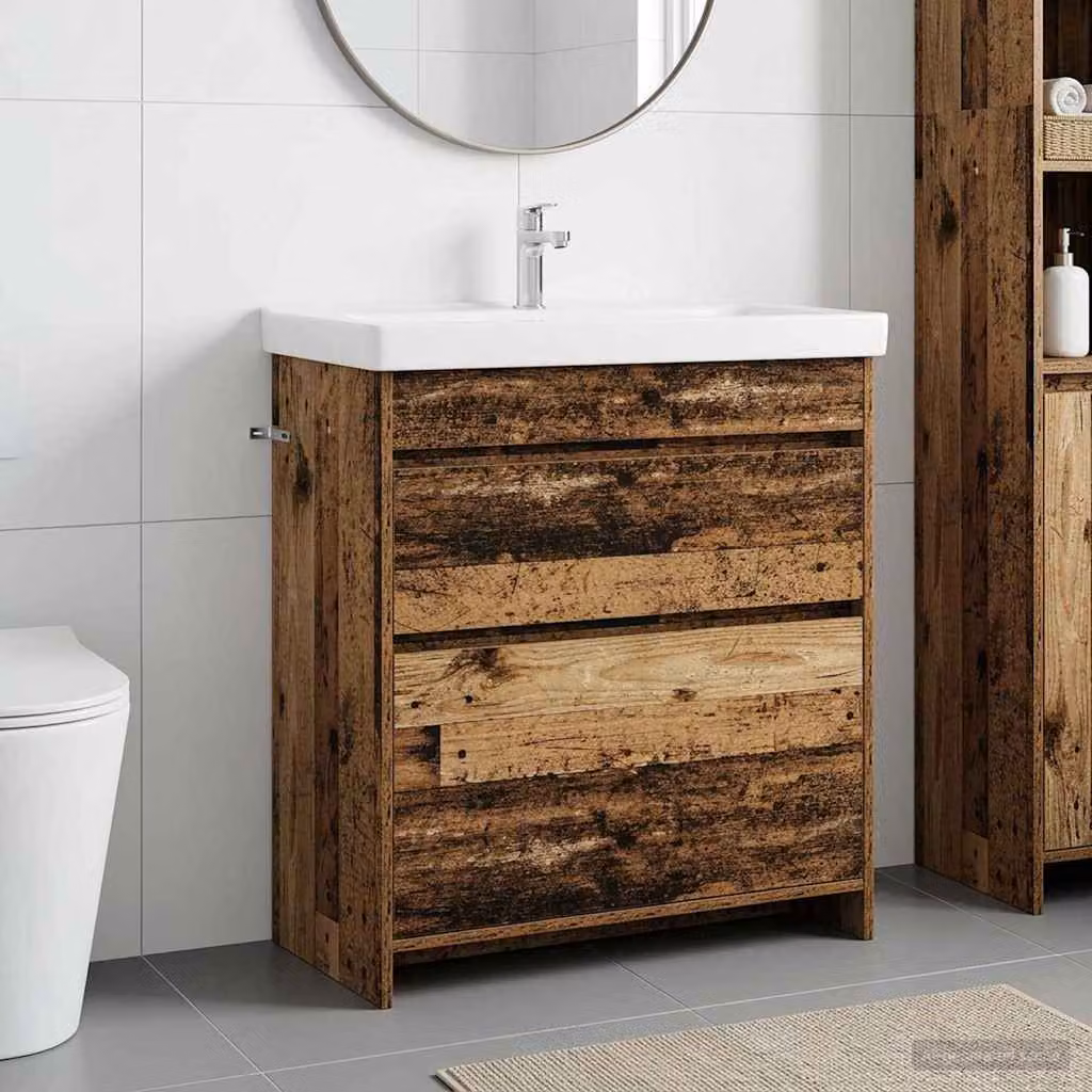 Mobiletto da bagno sottolavabo vidaXL in legno marrone antico con ante e cassetti